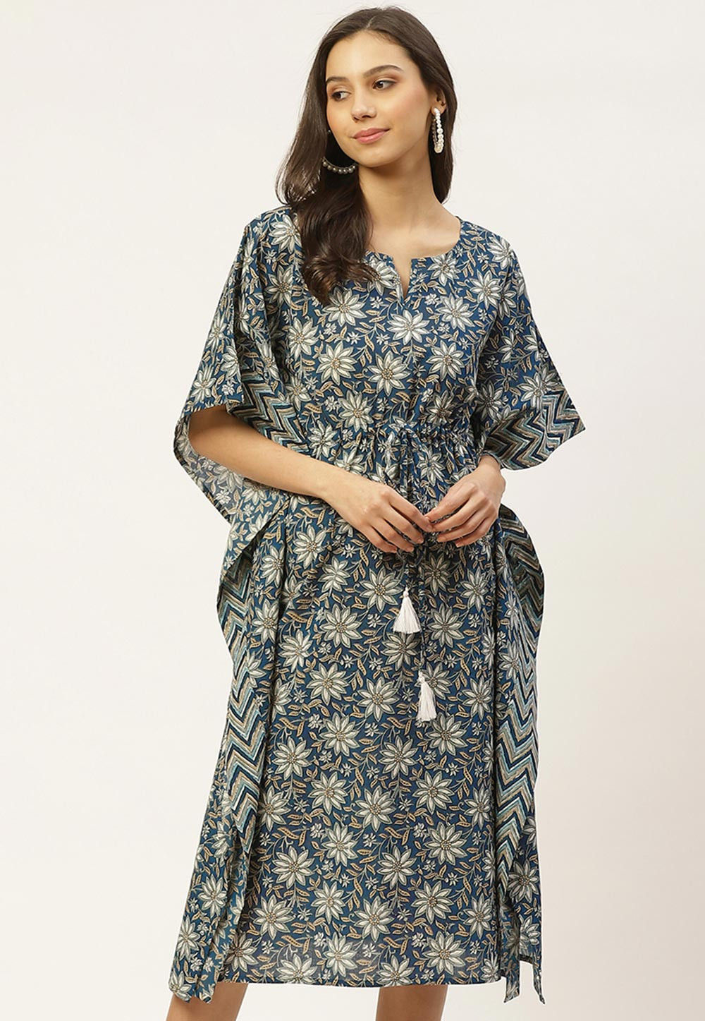 Teal Printed Kaftan Dress