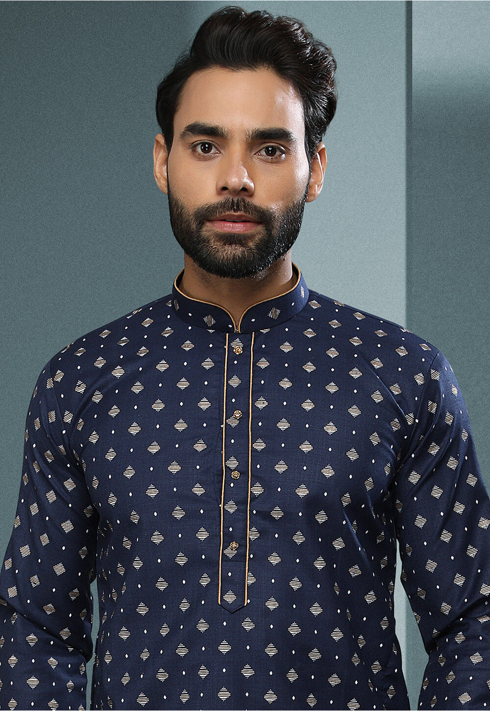 Buy Printed Cotton Dhoti Kurta in Navy Blue Online MLY598 Utsav Fashion