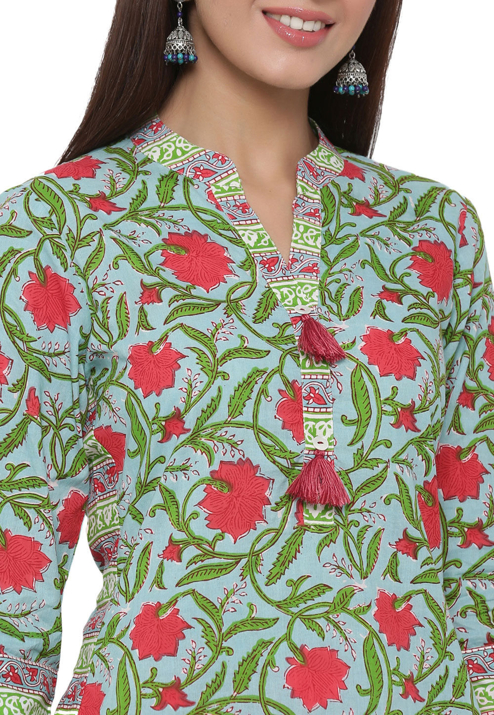 Indigo Blue Printed High Low Kurta