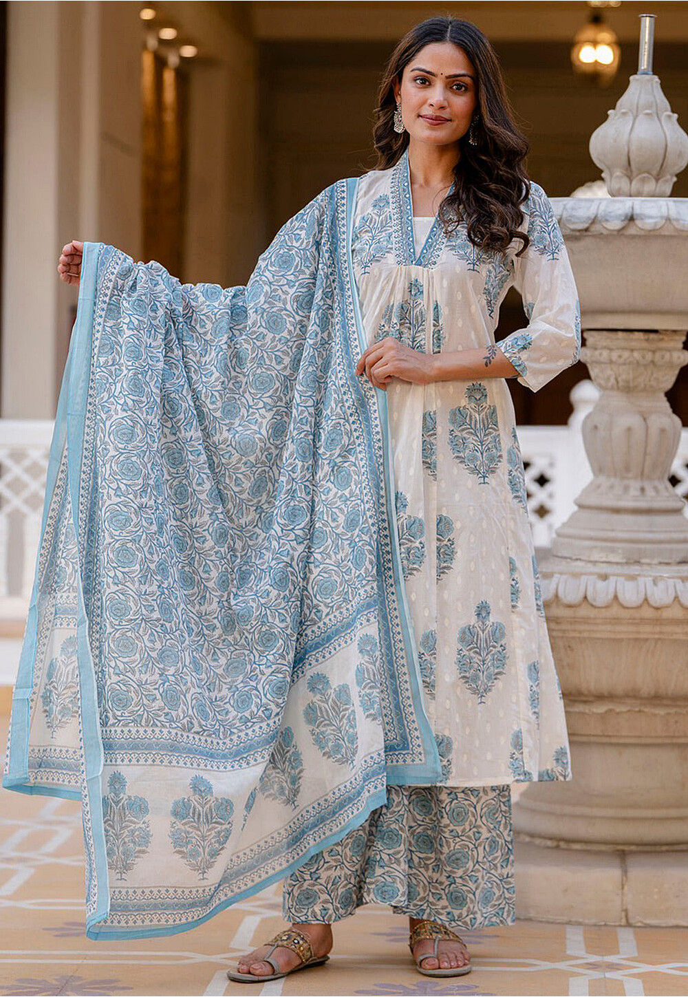 Grey Jacquard Cut Work Pakistani Suit main image 1