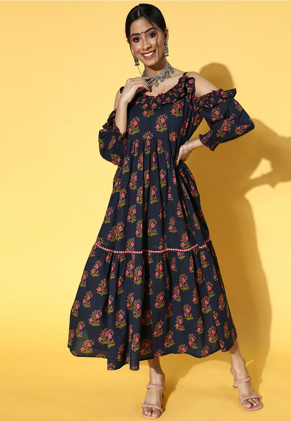 Navy blue top cotton maxi dress