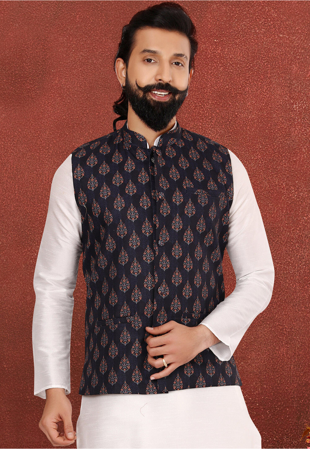 Black Printed Nehru Jacket With Kurta Set Design by SAMMOHAN at Pernia's  Pop Up Shop 2024