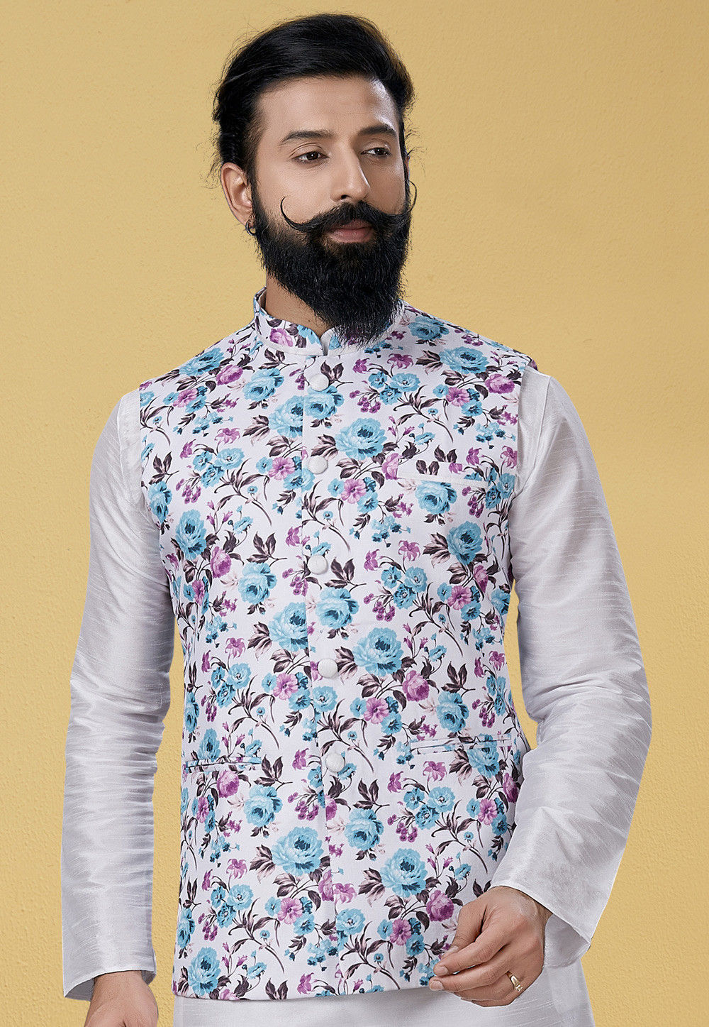 Floral printed nehru jacket sale