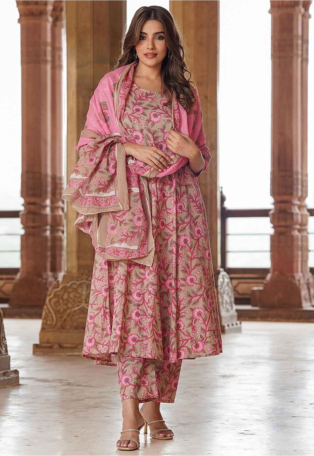 Beige 3 Piece Pakistani  Suit