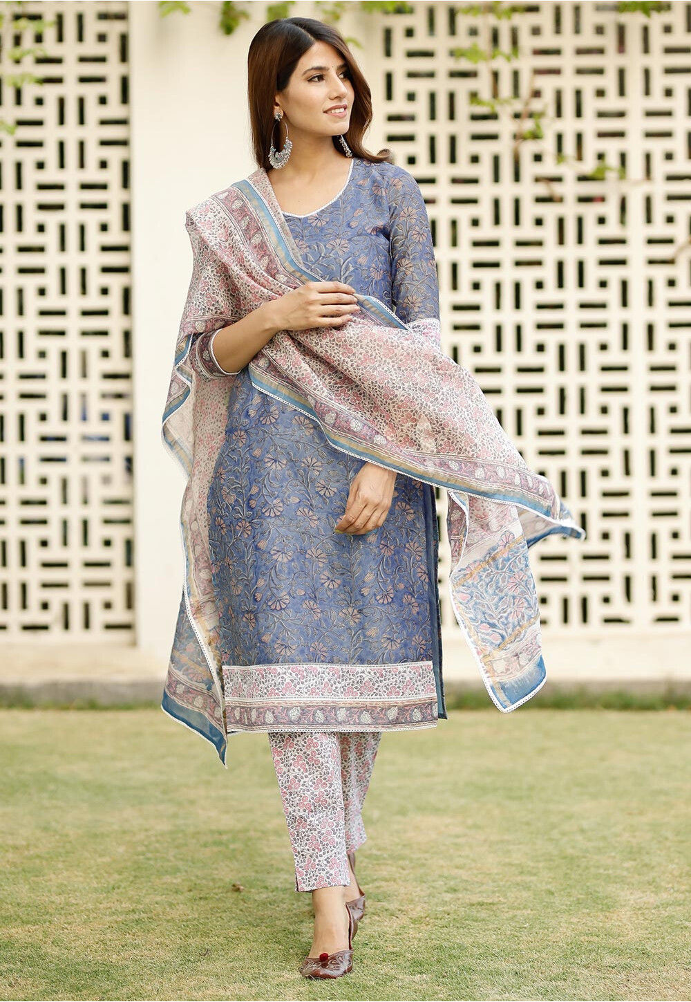 Shop Indigo Dabu Print Cotton Dress Set Online | SALE | Me99