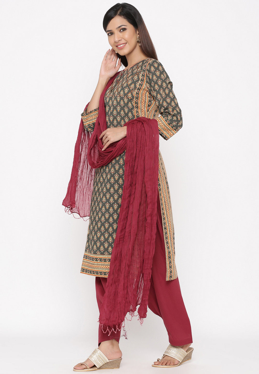 Buy Printed Cotton Punjabi Suit In Dark Grey Online Ktn513 Utsav Fashion