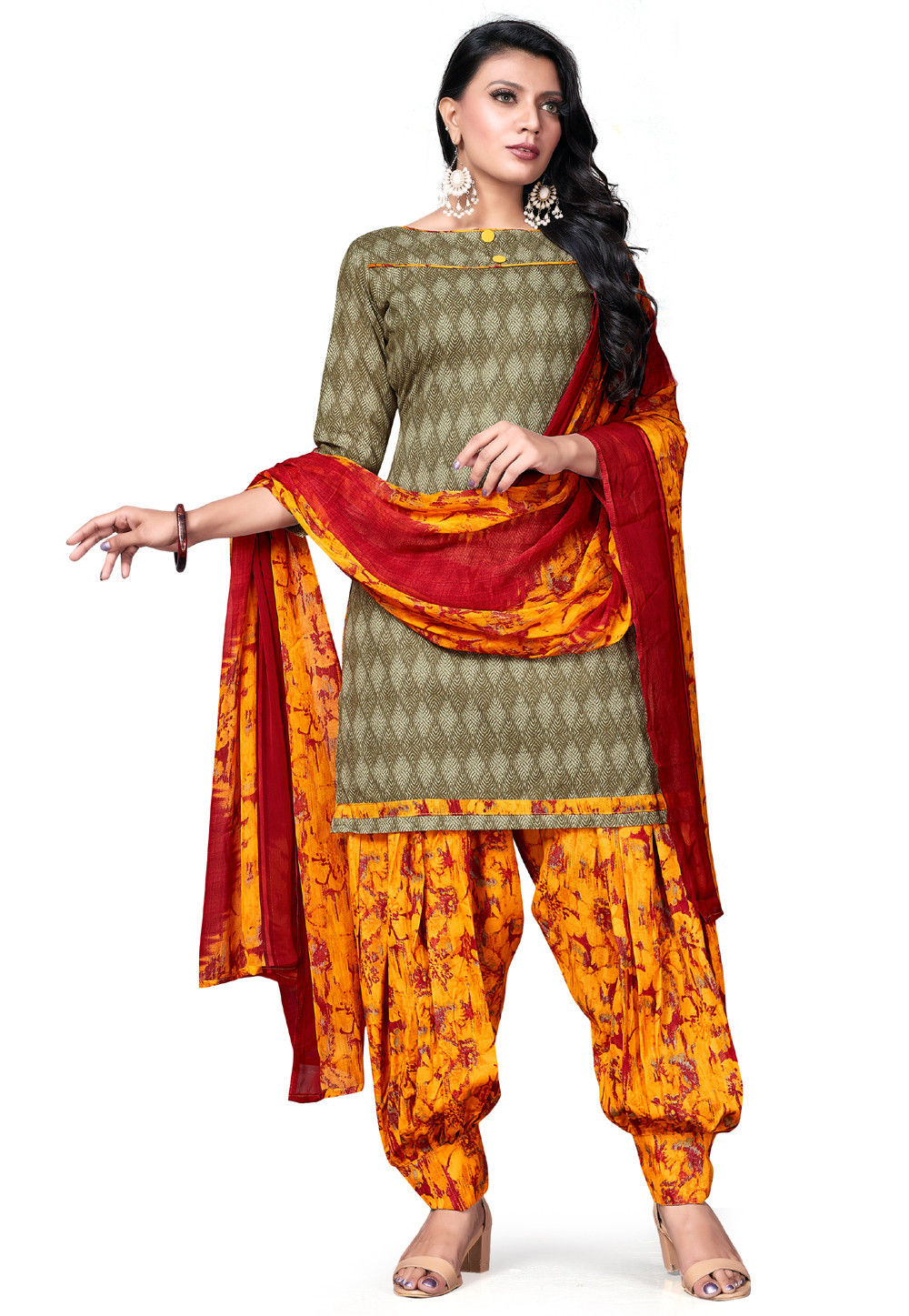 Buy Printed Cotton Punjabi Suit In Grey Online Kye1695 Utsav Fashion