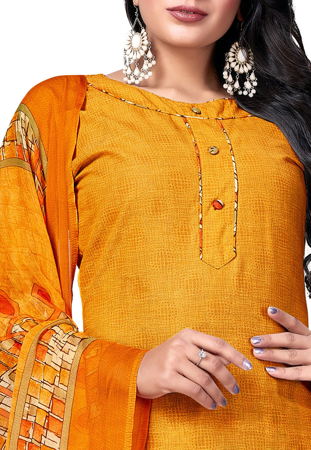 Printed Cotton Punjabi Suit in Mustard : KYE1690