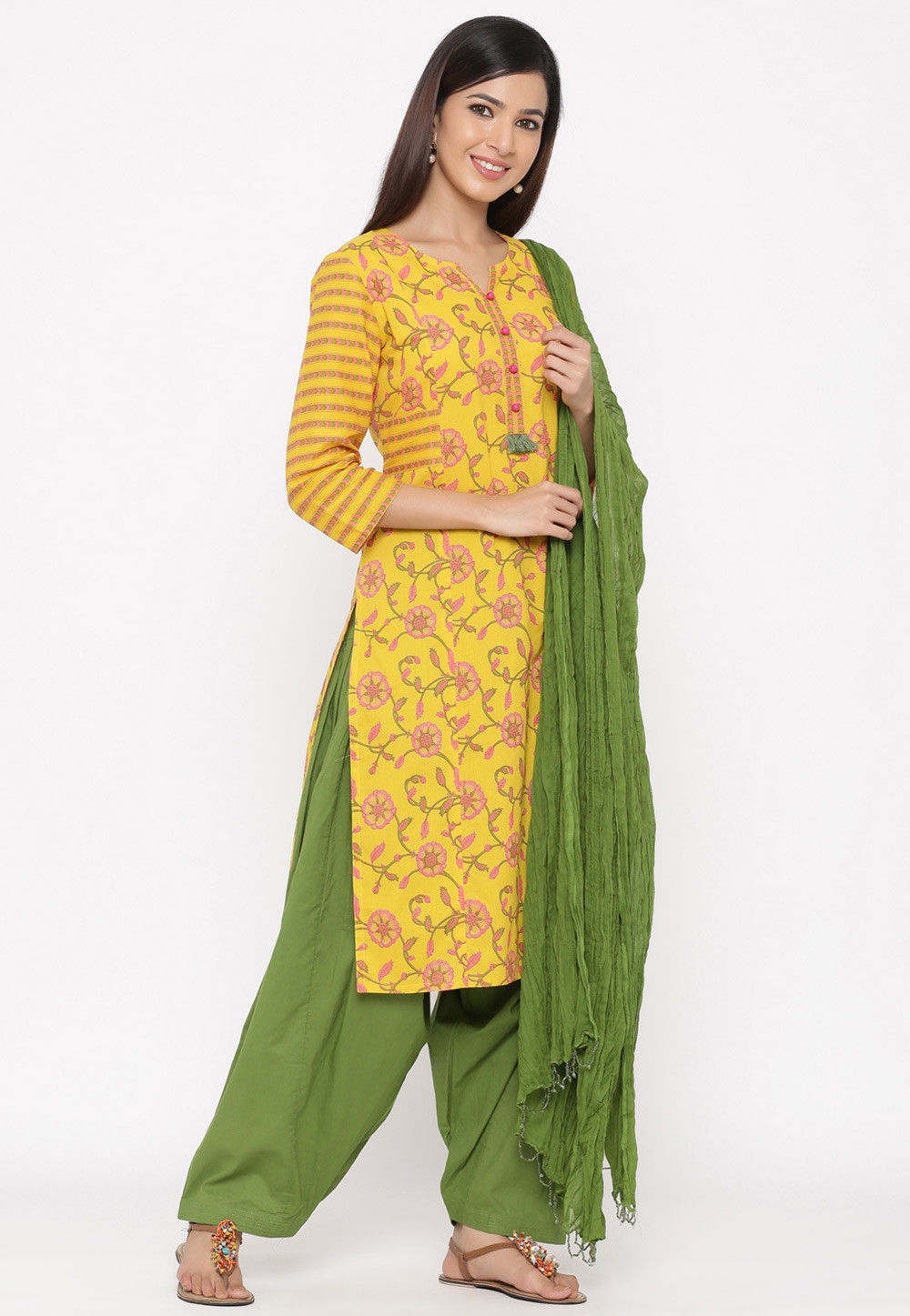 Buy Printed Cotton Punjabi Suit in Yellow Online : KTN511 - Utsav Fashion