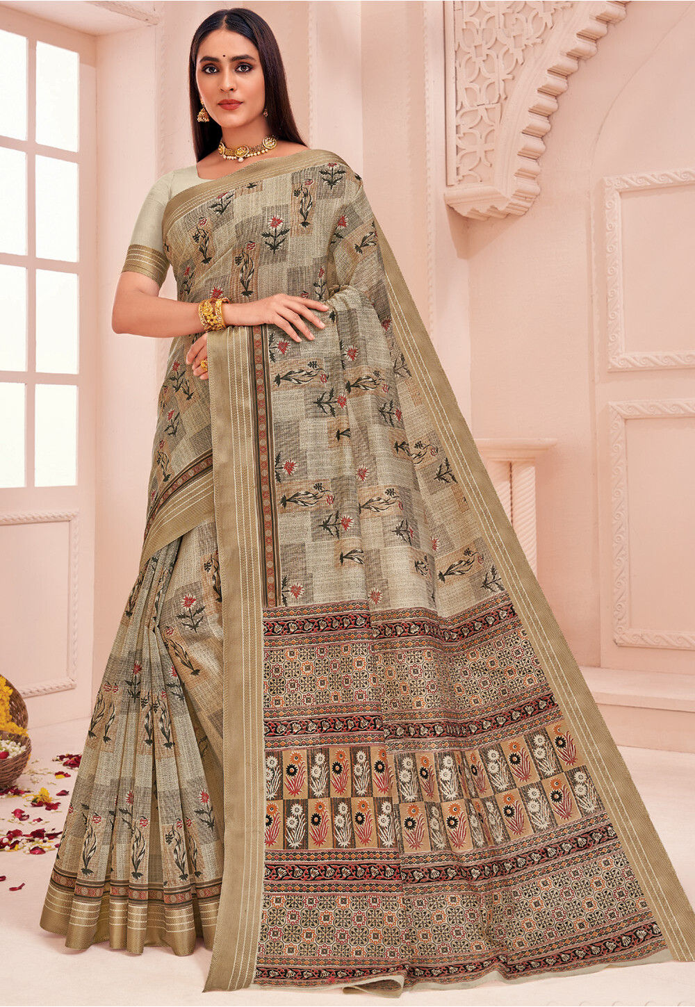 Buy Kantha Stitch Cotton Saree : Beige Beauty Kantha Mul Cotton Saree – Ek  Dori