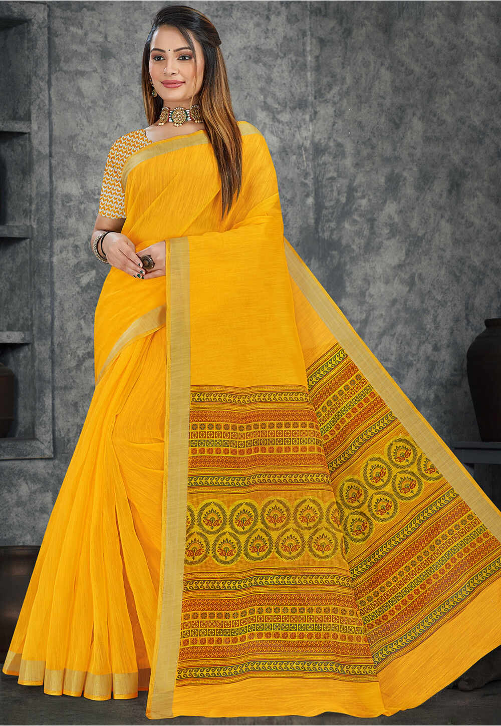 Buy Zinariya Fab Printed Bandhani Cotton Silk Saree (Yellow) Online at Best  Prices in India - JioMart.