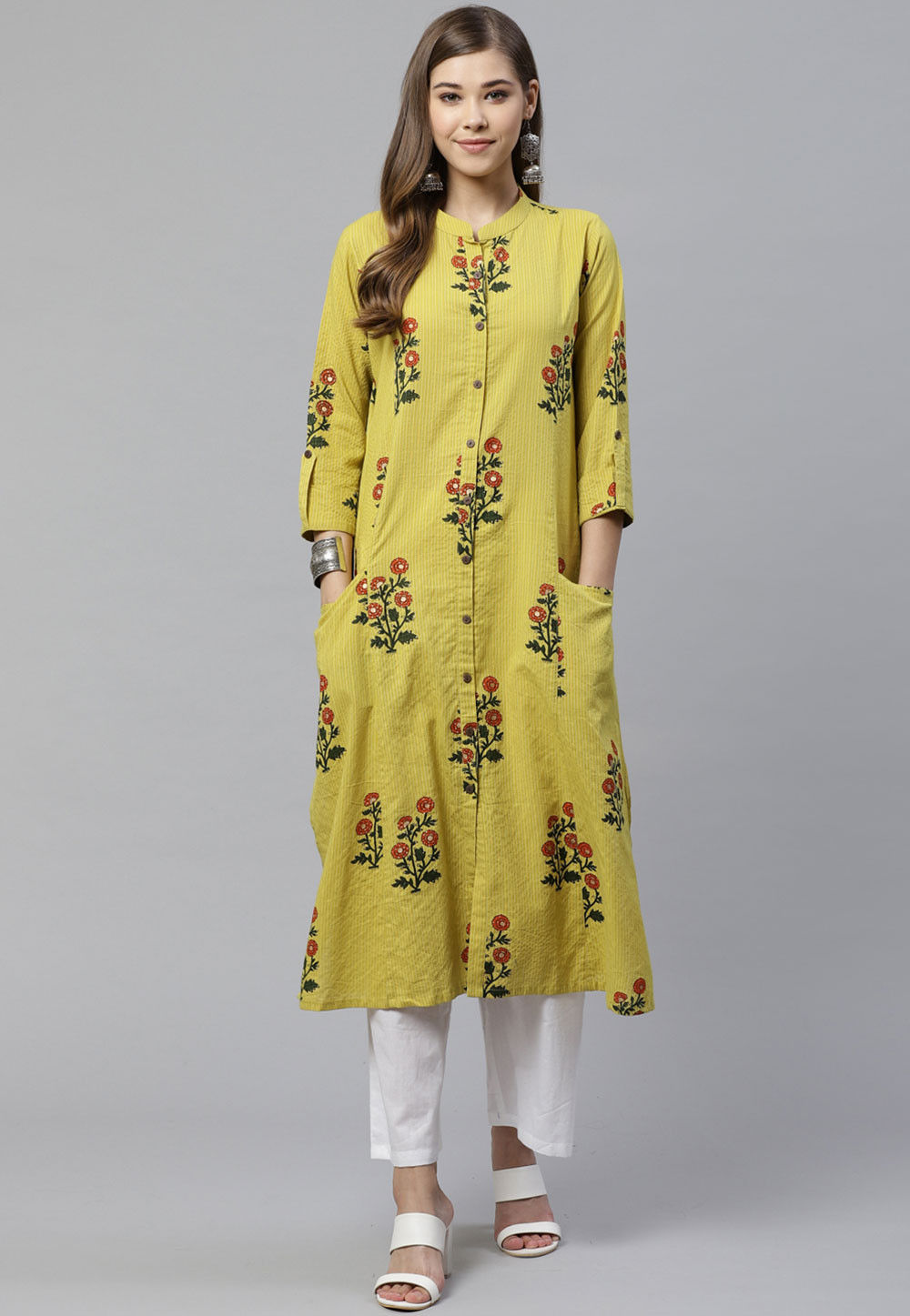 Women's Olive Printed Straight Kurta