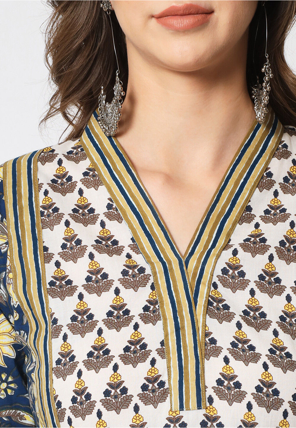 Buy Printed Cotton Straight Kurta Set in Dark Blue and White Online ...