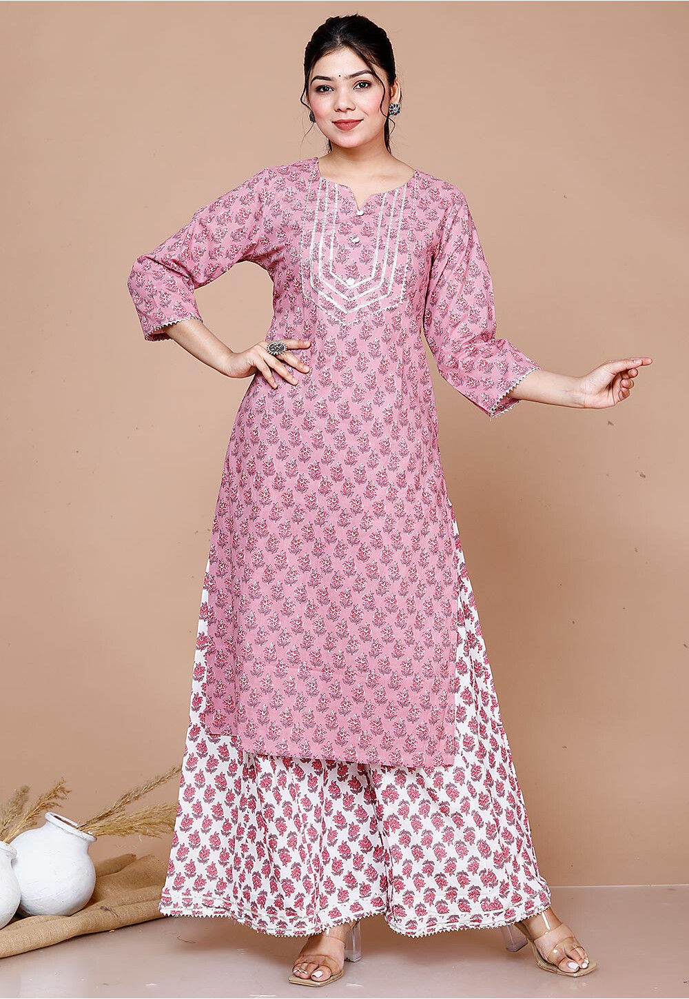 Pink cotton straight on sale kurta