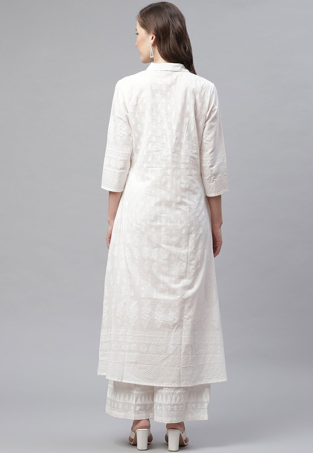 White Printed Straight Kurta main image 0
