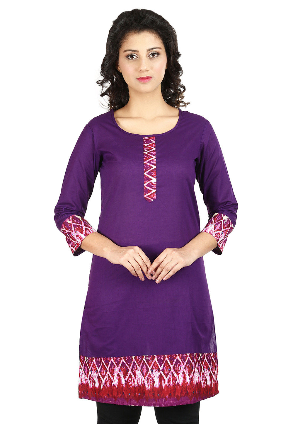 Buy Printed Cotton Straight Kurti in Purple Online : TDR1411 - Utsav ...