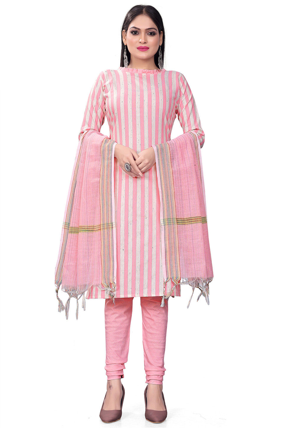 Grey Printed Cotton Straight Suit Set