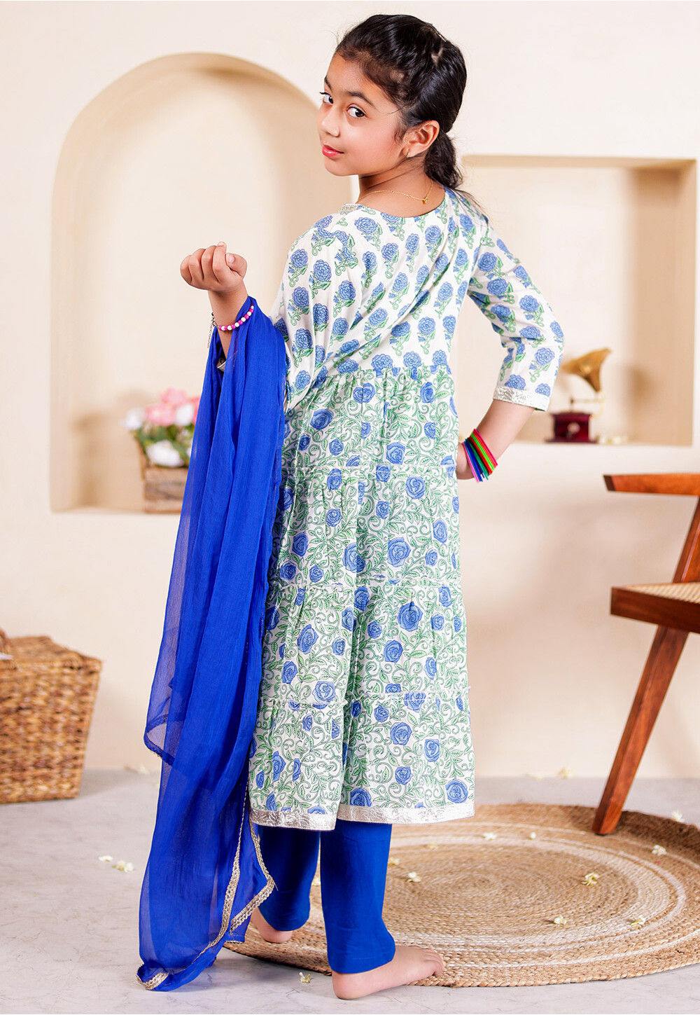 Off White Mal Cotton Girlish Full Flair Anarkali suit With Heavy Embroidery Work on neck main image 0