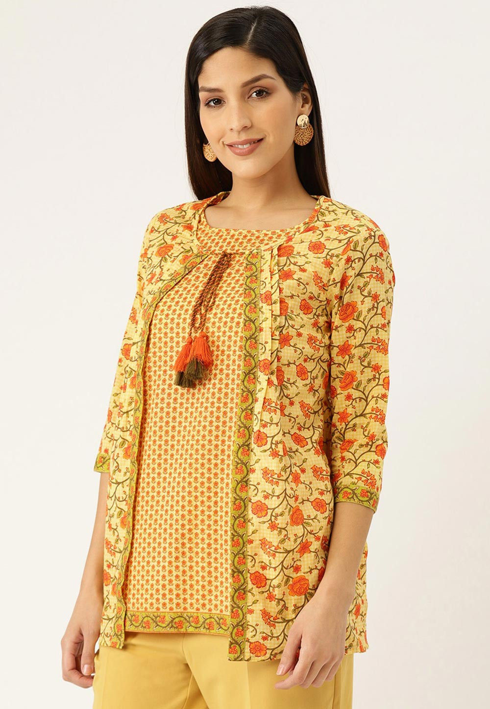 Buy Printed Cotton Tunic in Light Yellow Online : TUH72 - Utsav Fashion