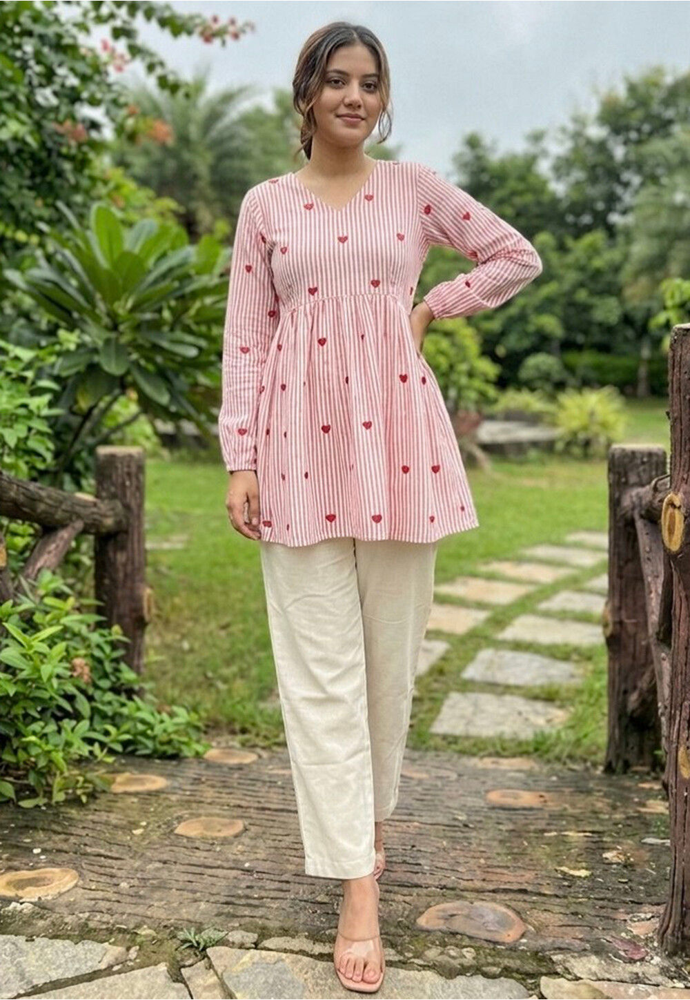 Buy Printed Cotton Tunic Set in Peach Online : KGF6625 - Utsav Fashion