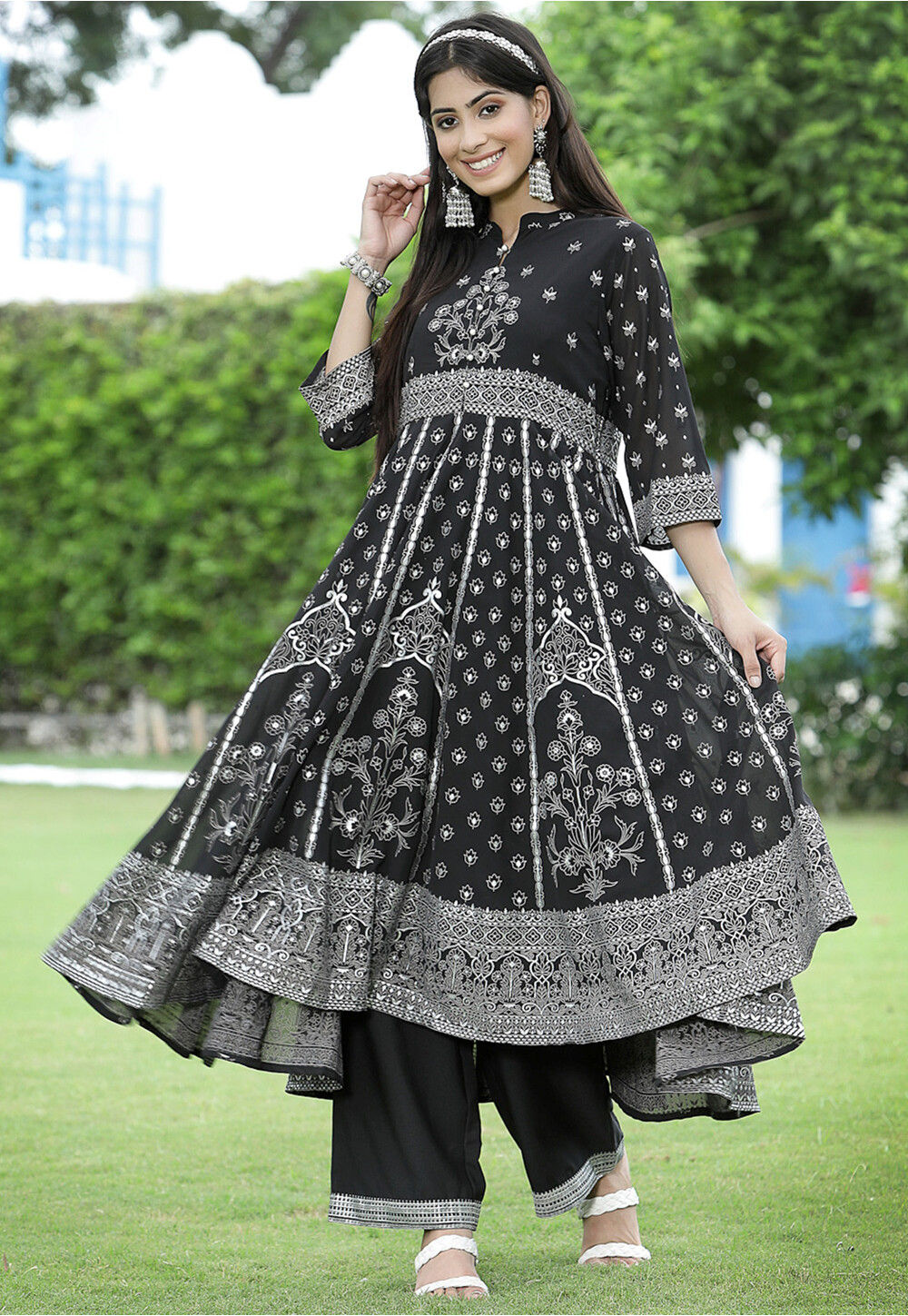 Black georgette anarkali kurta deals