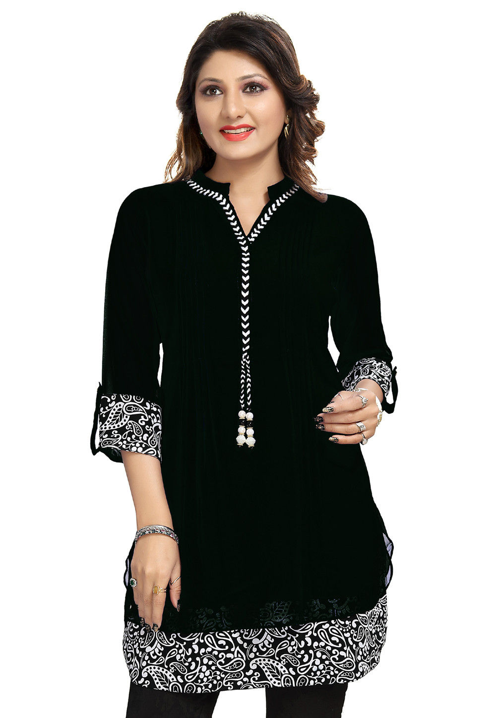 Buy Printed Georgette Tunic in Black Online : TCX28 - Utsav Fashion