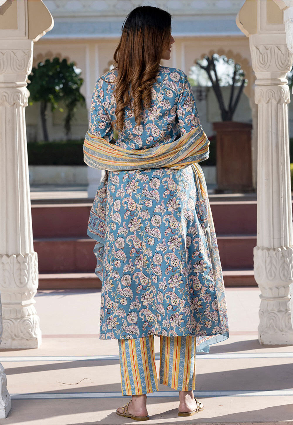 Line Patterned Suit Buy Printed Pure Cotton A Line Suit in Light Blue Online : KQK77 ...