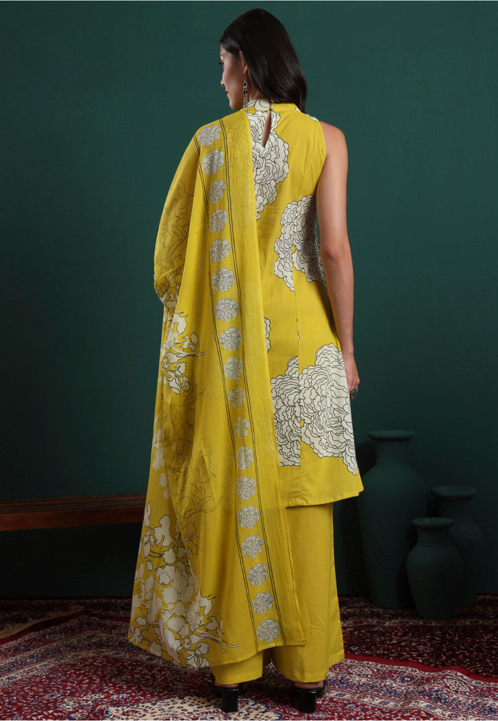 Line Patterned Suit Buy Printed Pure Cotton A Line Suit in Mustard Online : KJL2450 - Utsav ...