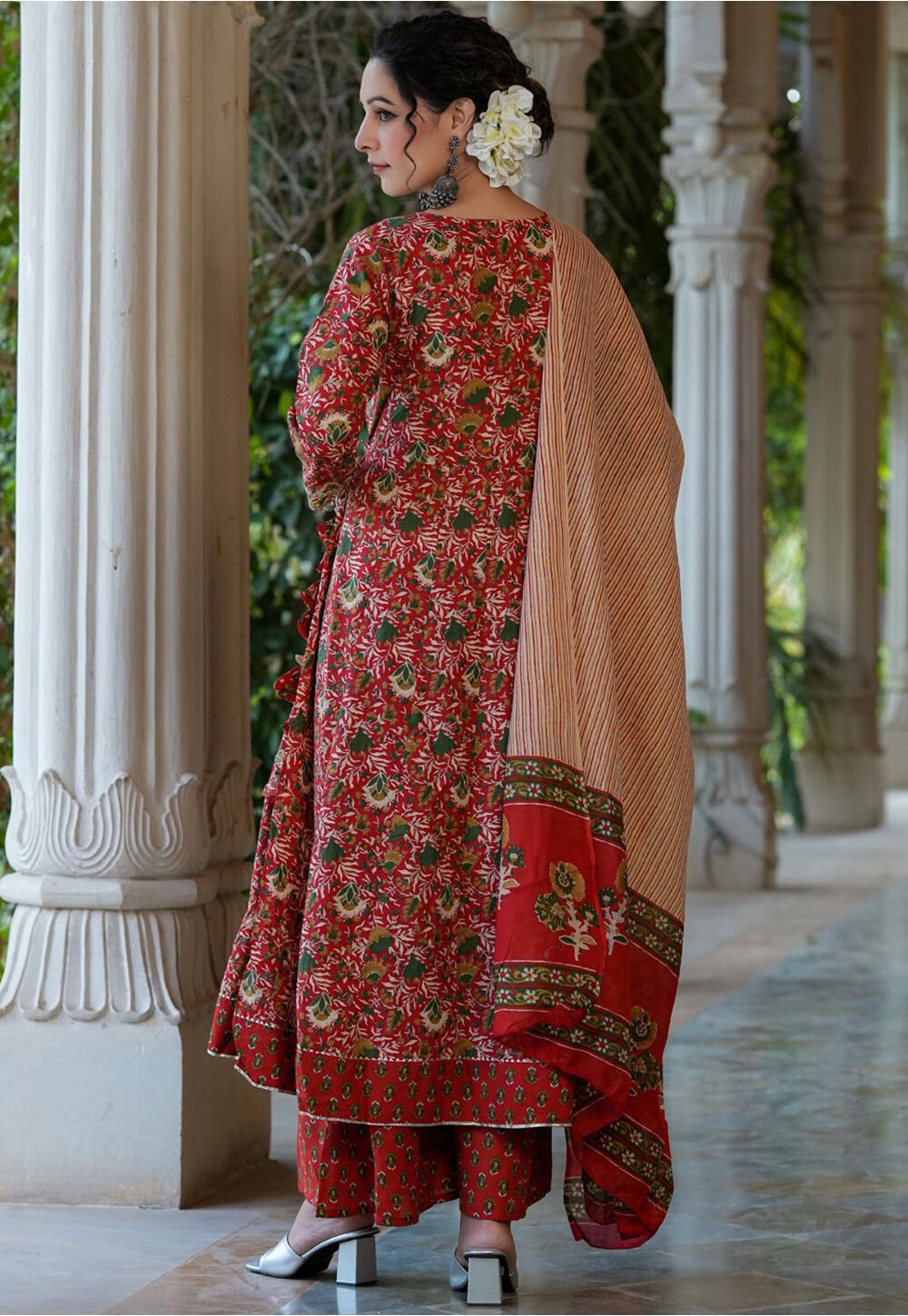 Off White Pure Cotton Angrakha Office Wear Suit with Sleek Embroidery Work on neck main image 0