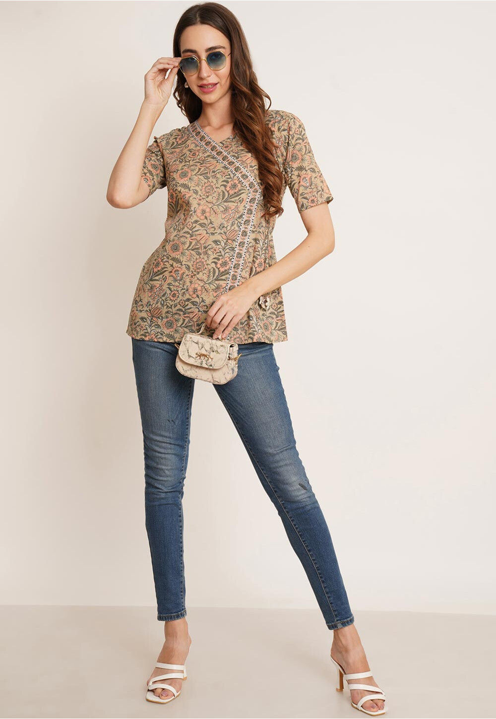 Buy Printed Pure Cotton Angrakha Top in Beige Online : TLU154 - Utsav ...