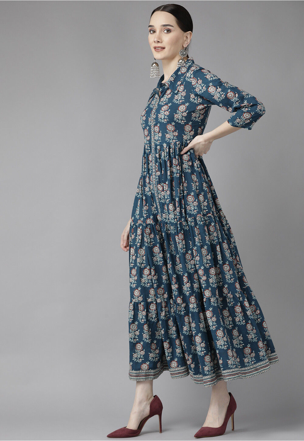 Buy Printed Pure Cotton Dress in Dark Teal Blue Online : TXR547 - Utsav ...