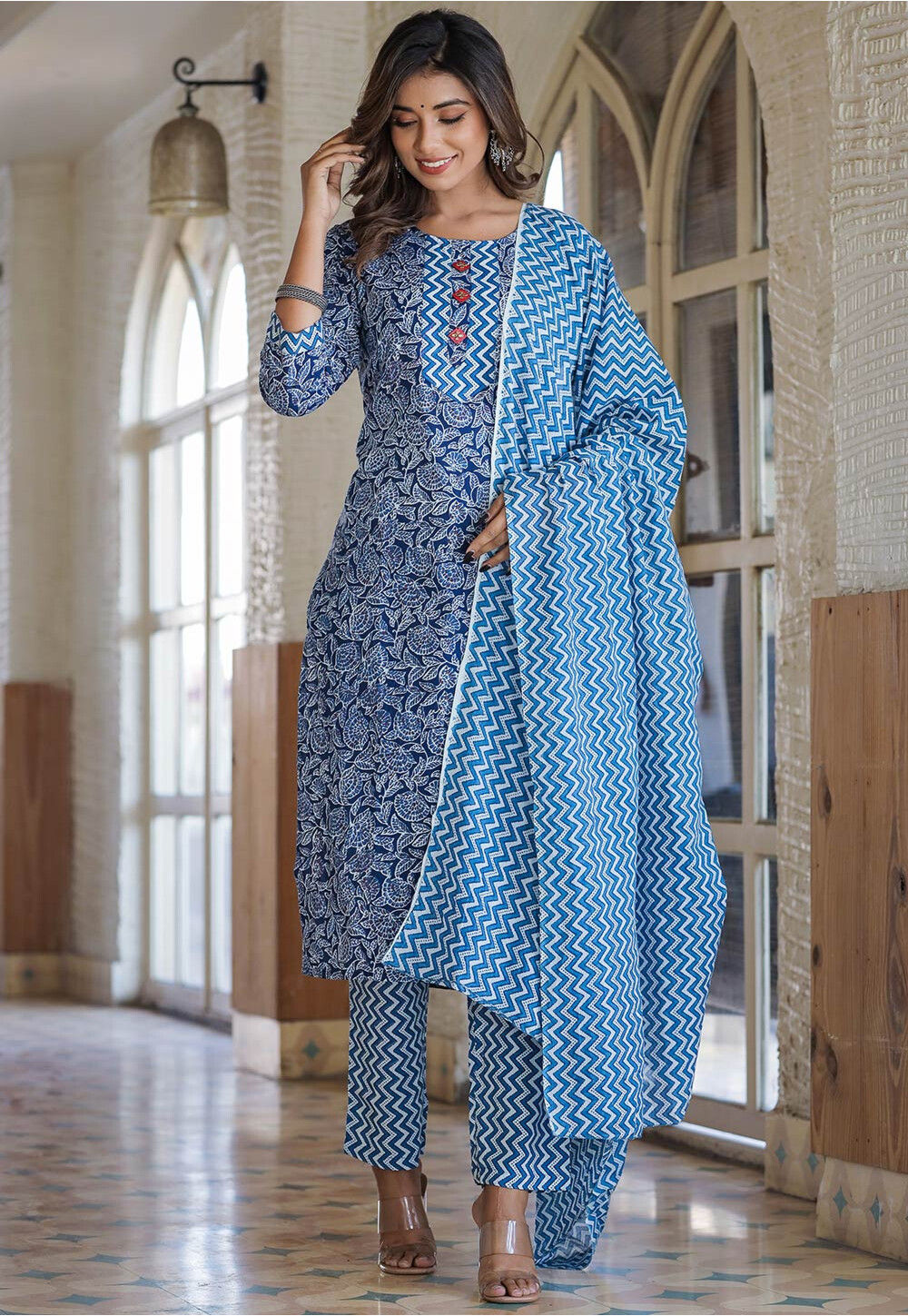 Buy Printed Pure Cotton Pakistani Suit in Royal Blue Online : KMK534 ...