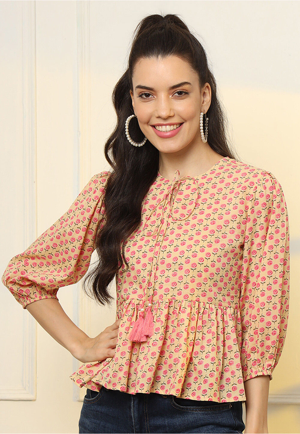 Mayoral Printed Peplum Top in Magenta