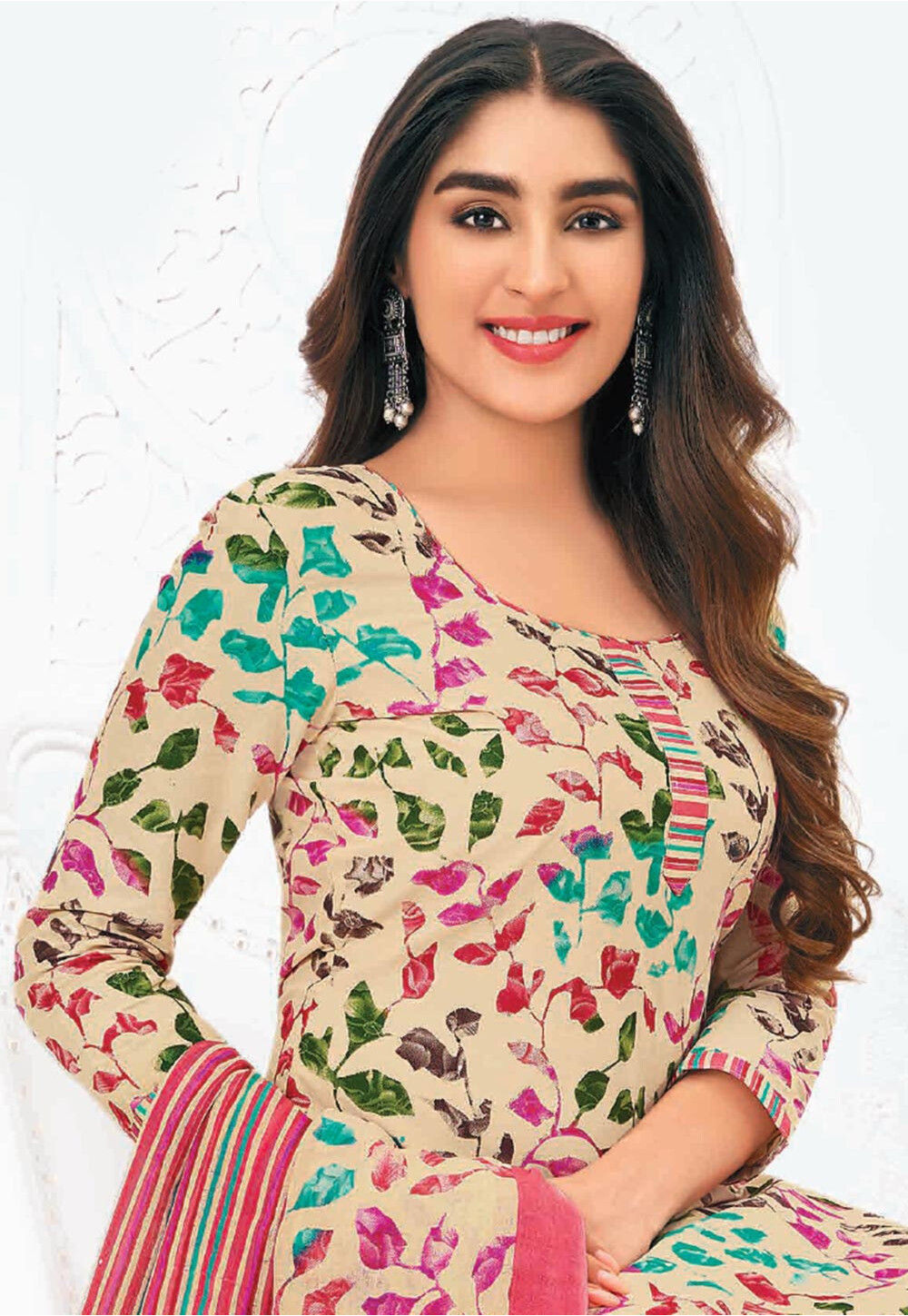 Buy Printed Pure Cotton Punjabi Suit in Light Beige Online KHBZ1629