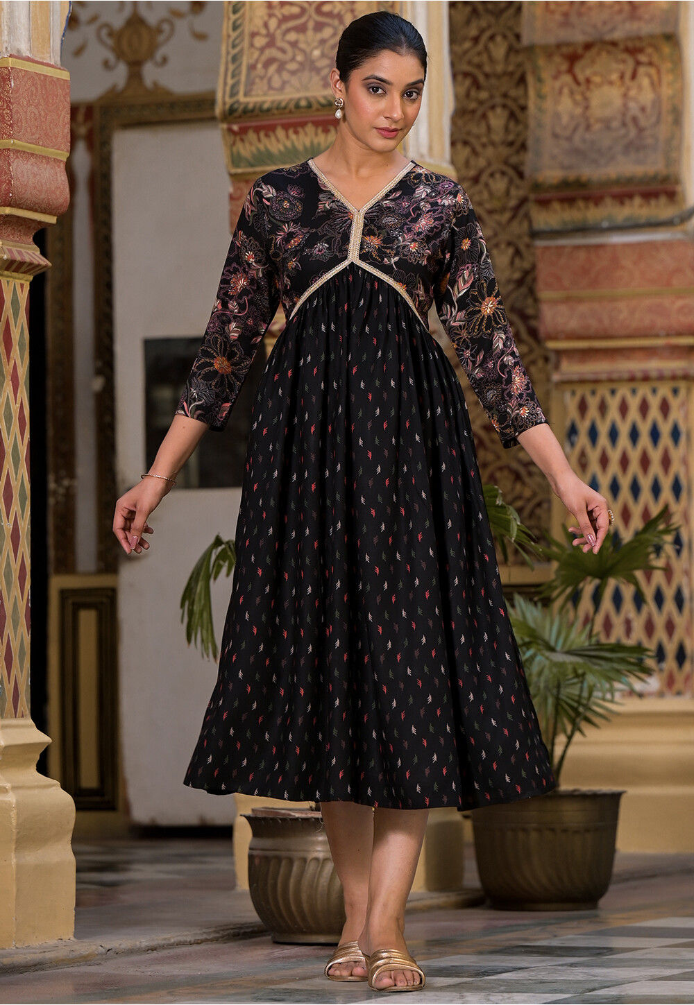 white christmas dresses Buy Mul Cotton Floral Printed Alia Cut Flaired Dress Online in India main image 0