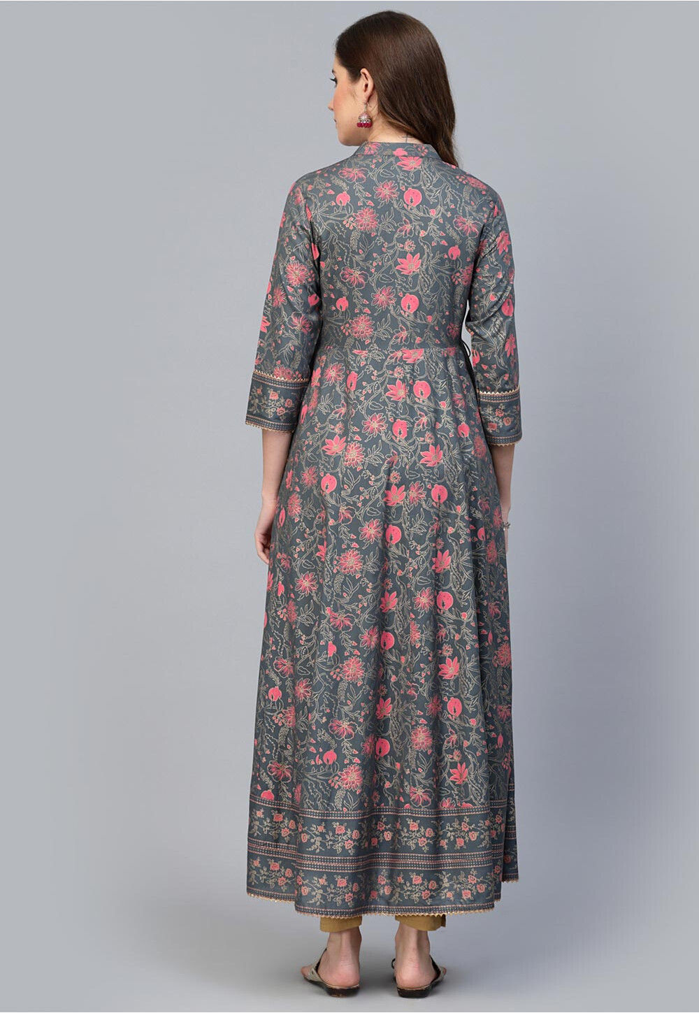 Indibelle Rayon Abstrac Print A-Line Kurti (Grey)