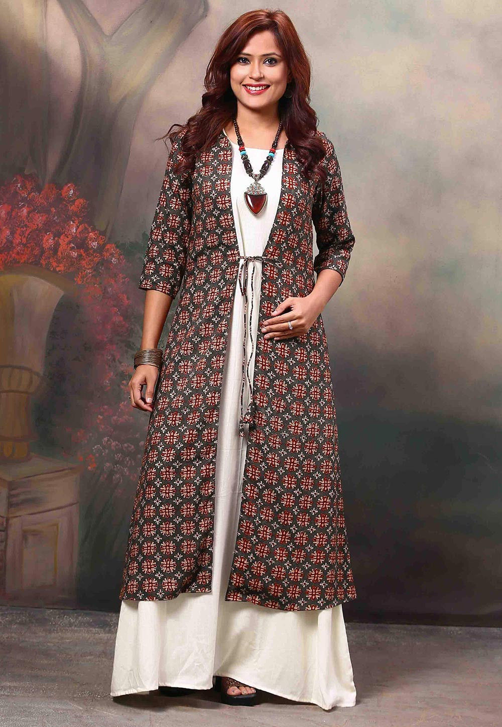 Special Printed Rayon Ankle Length Kurtis With Jacket – Shopaholics