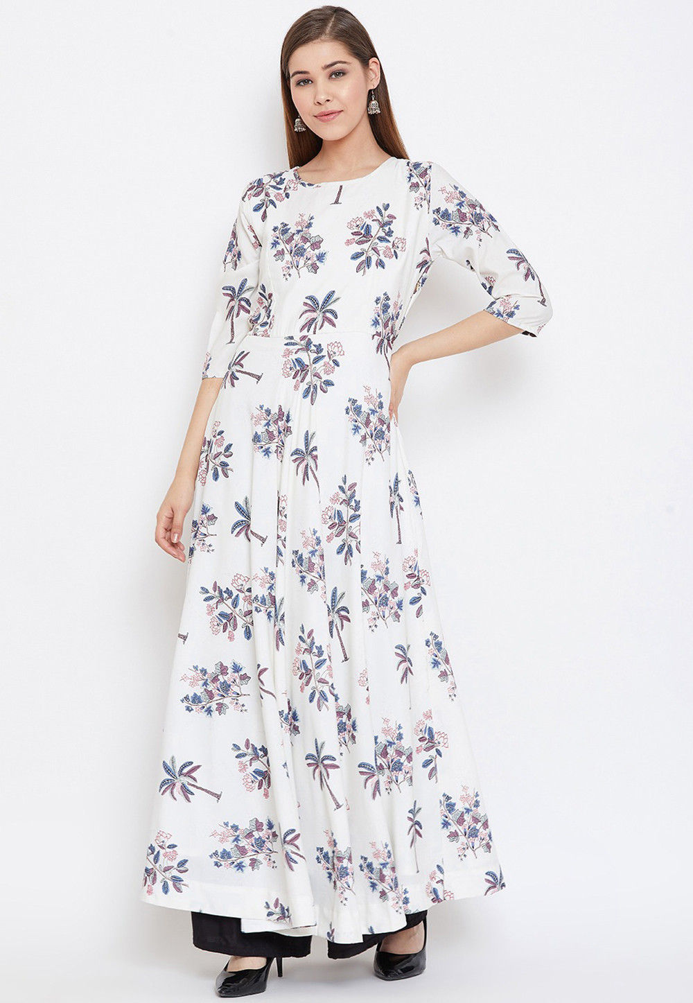 Off-White Printed Rayon Maxi Skirt