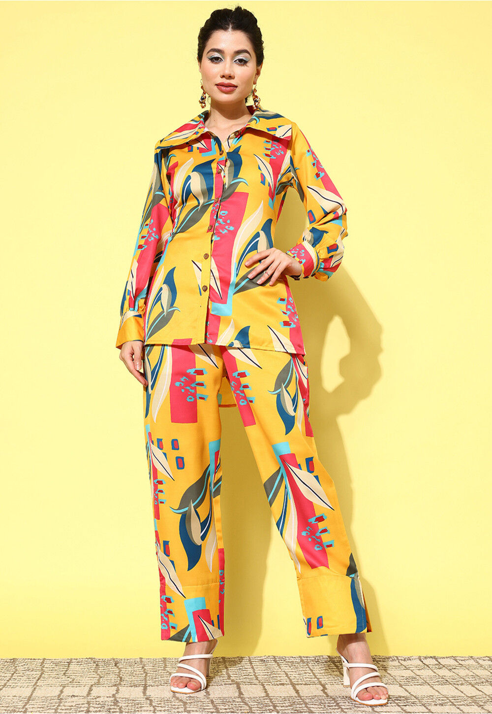 Multi-colored Satin Digital Printed Co-ord Set