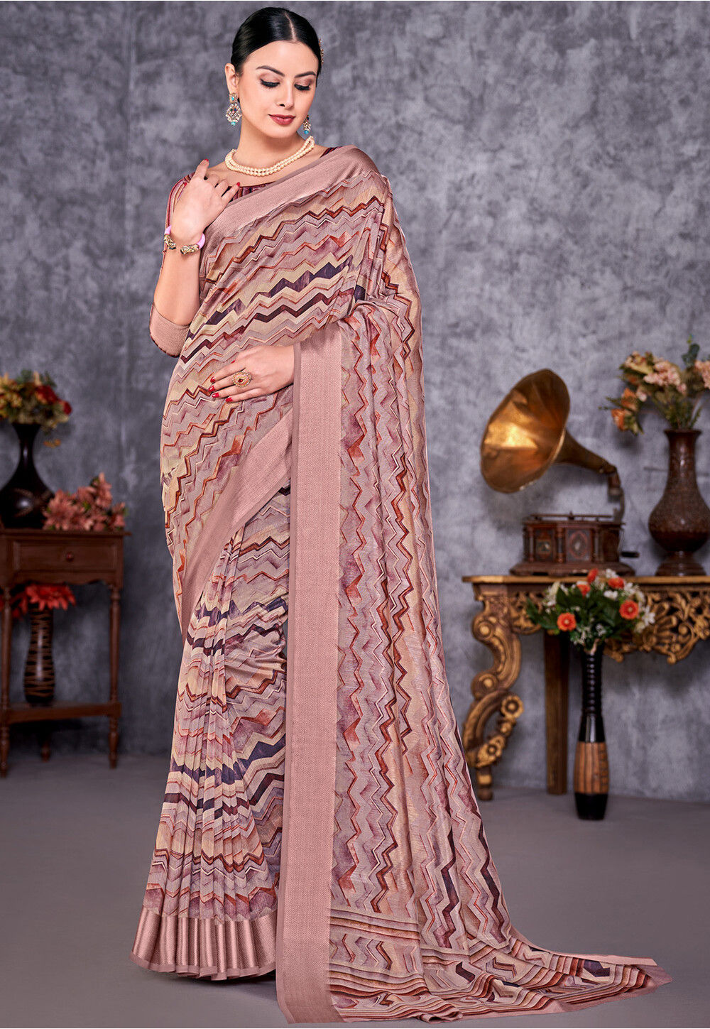 Silk Saree in Dusty Peach colour for Party