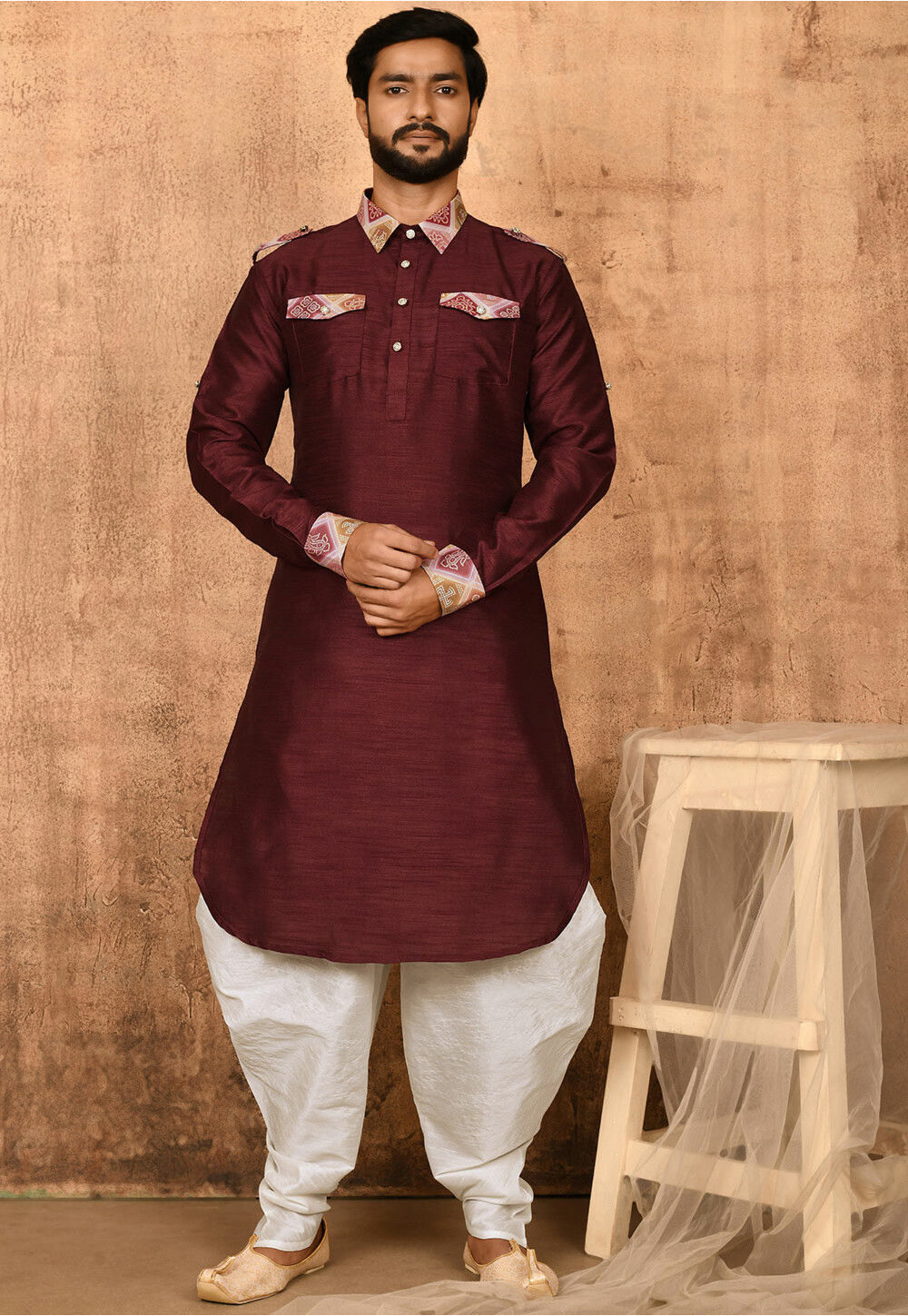 Maroon sales pathani suit