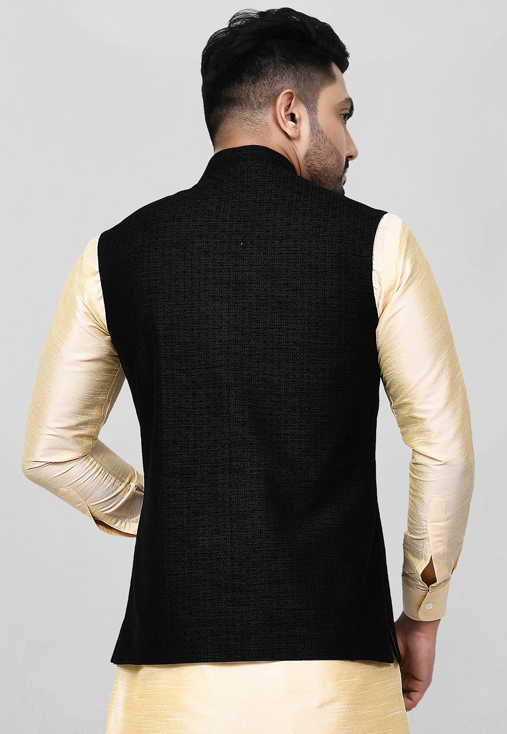 Buy Printed Velvet Nehru Jacket in Black Online MTX1450 Utsav Fashion