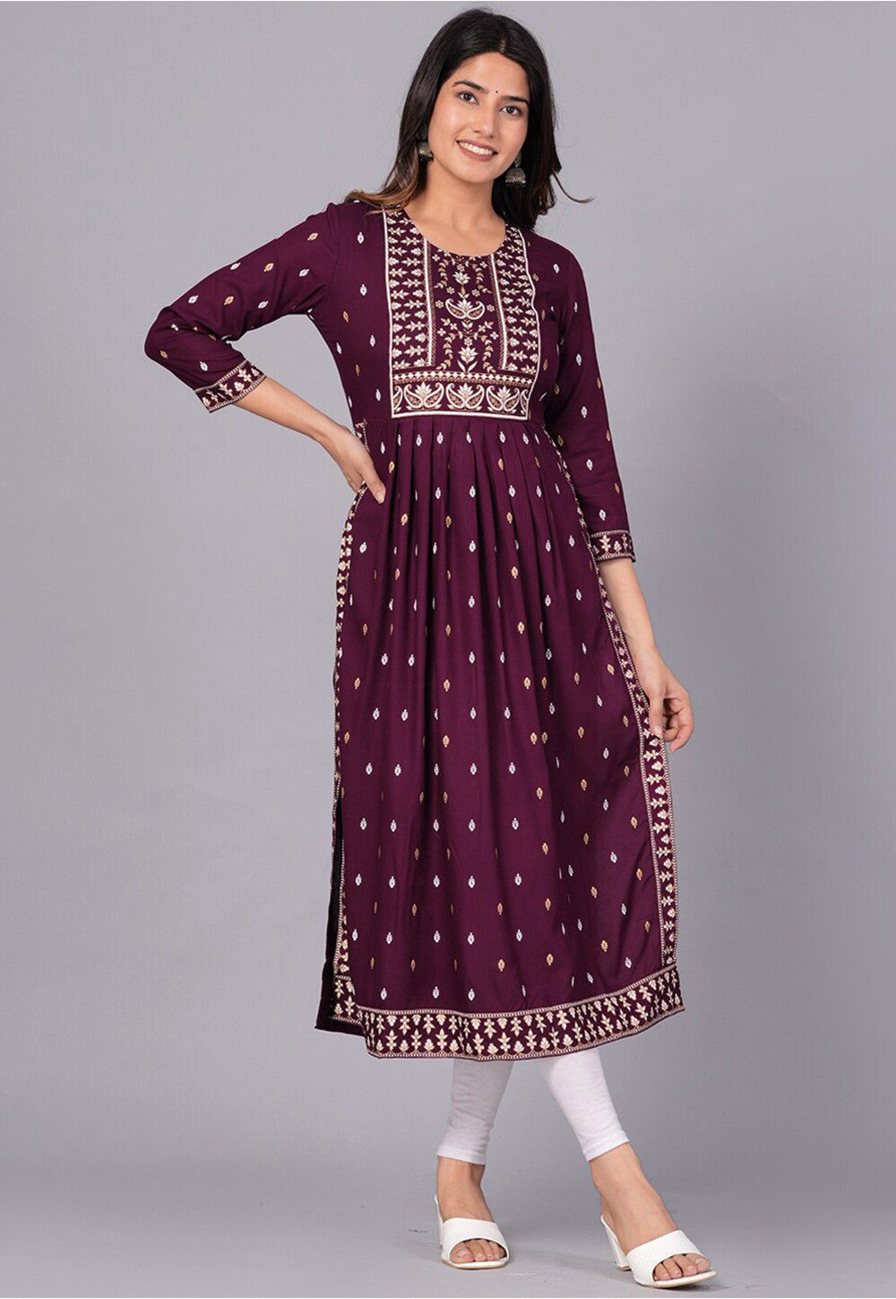 Purple Viscose Rayon A-Line Kurta