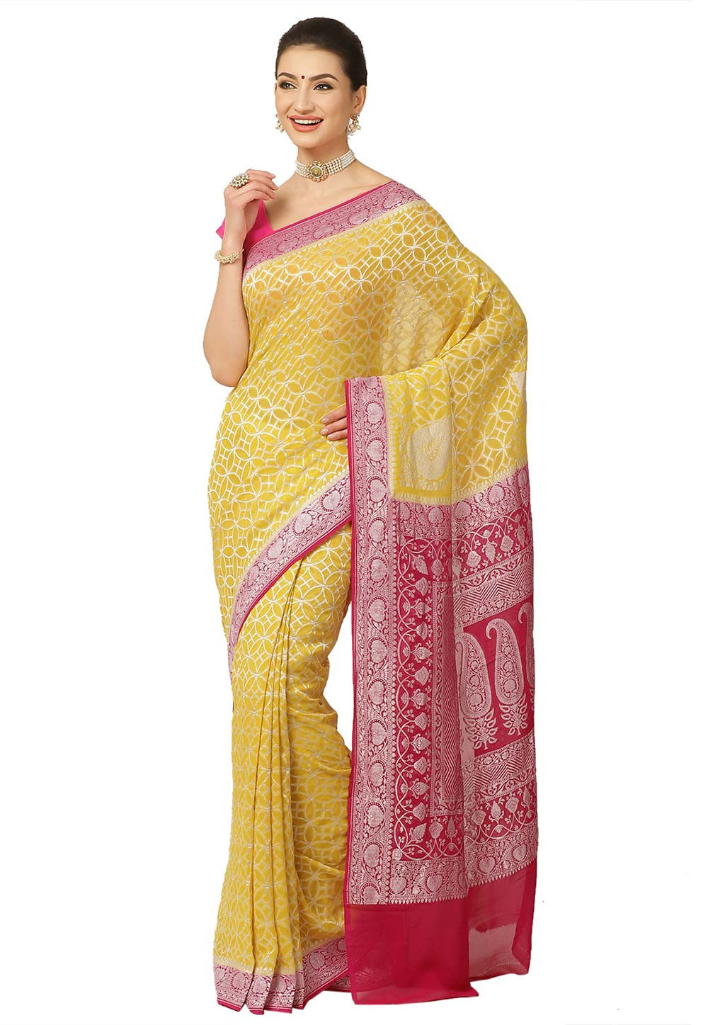 Banarasi Pure Khaddi Georgette Saree With Antique Zari Buti Weaving-Pe –  Banarasikargha