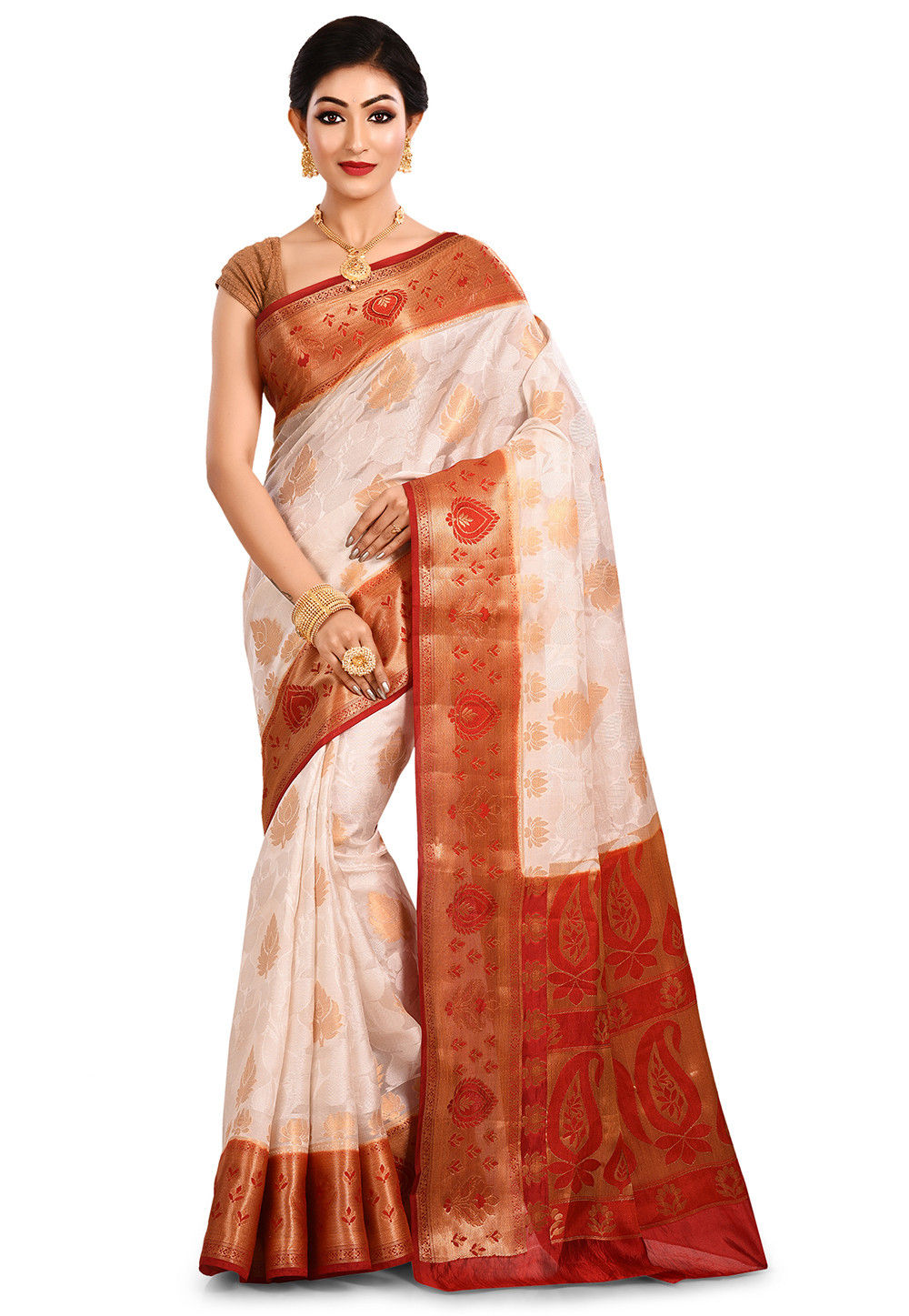 Soft Silk Off White Handloom Banarasi Saree Online Shopping – Sunasa
