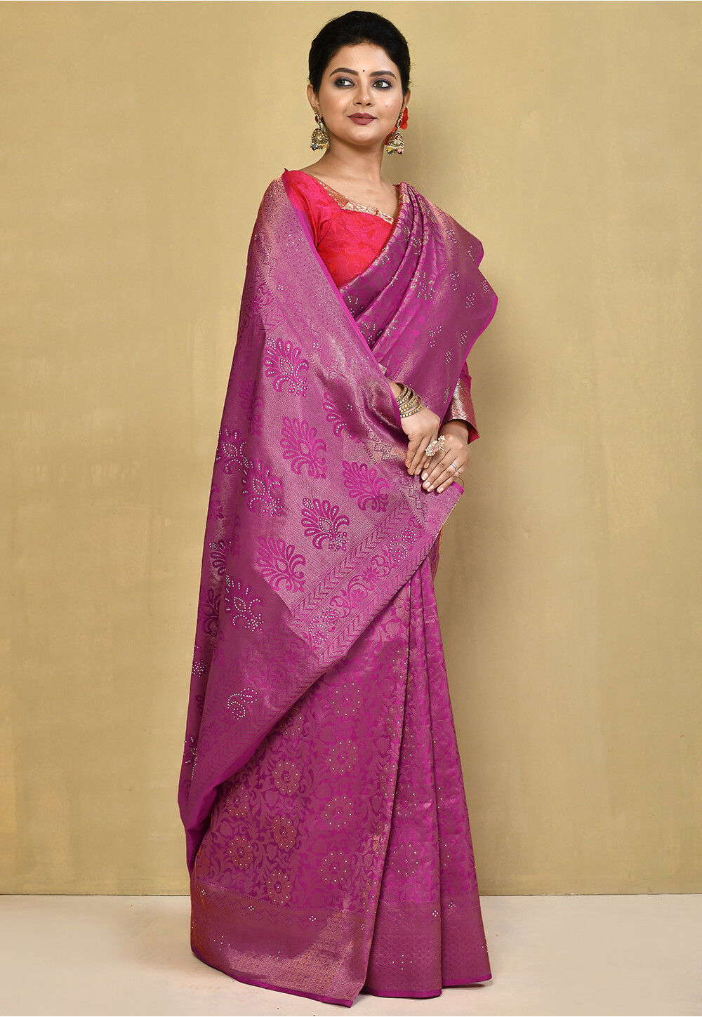 Kanchipuram Pure Cotton saree - Sage Grey x Magenta x Grey