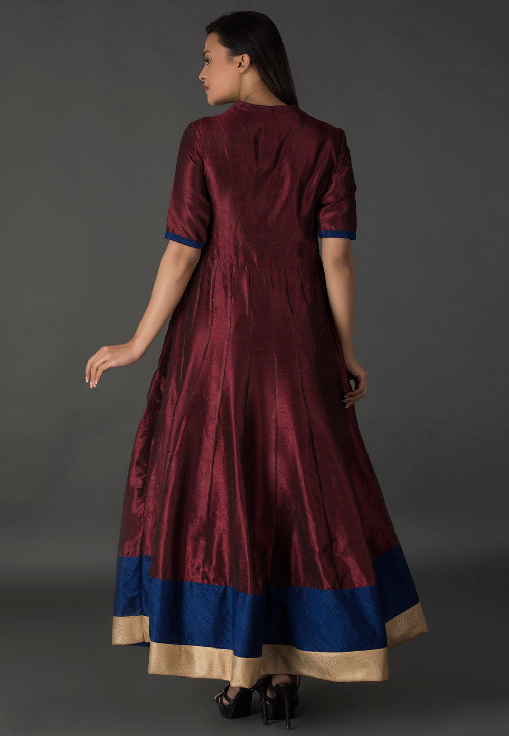 Buy Resham Bhagalpuri Silk Abaya Style Suit in Wine Online : KJN3161 ...