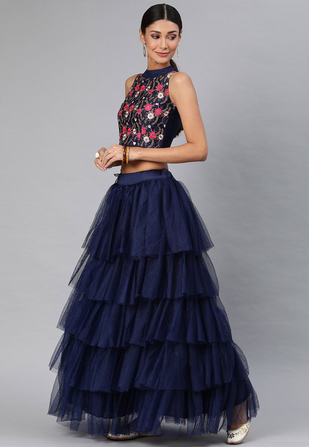 ruffle net gown