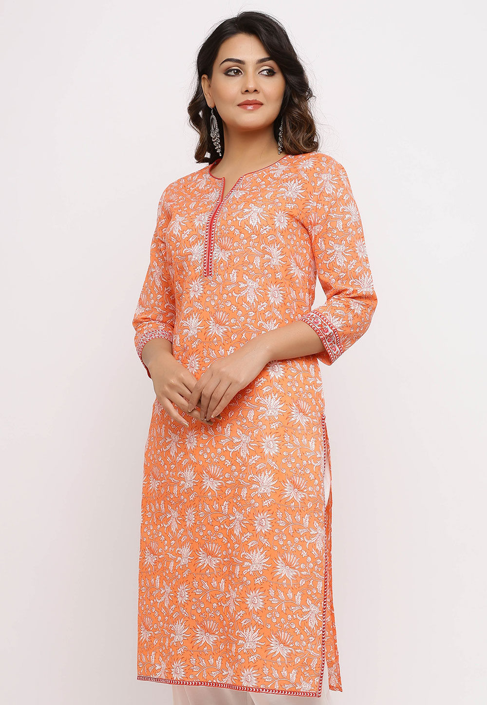 Light Green - Block Print Cotton Straight Sanganeri Kurta 05