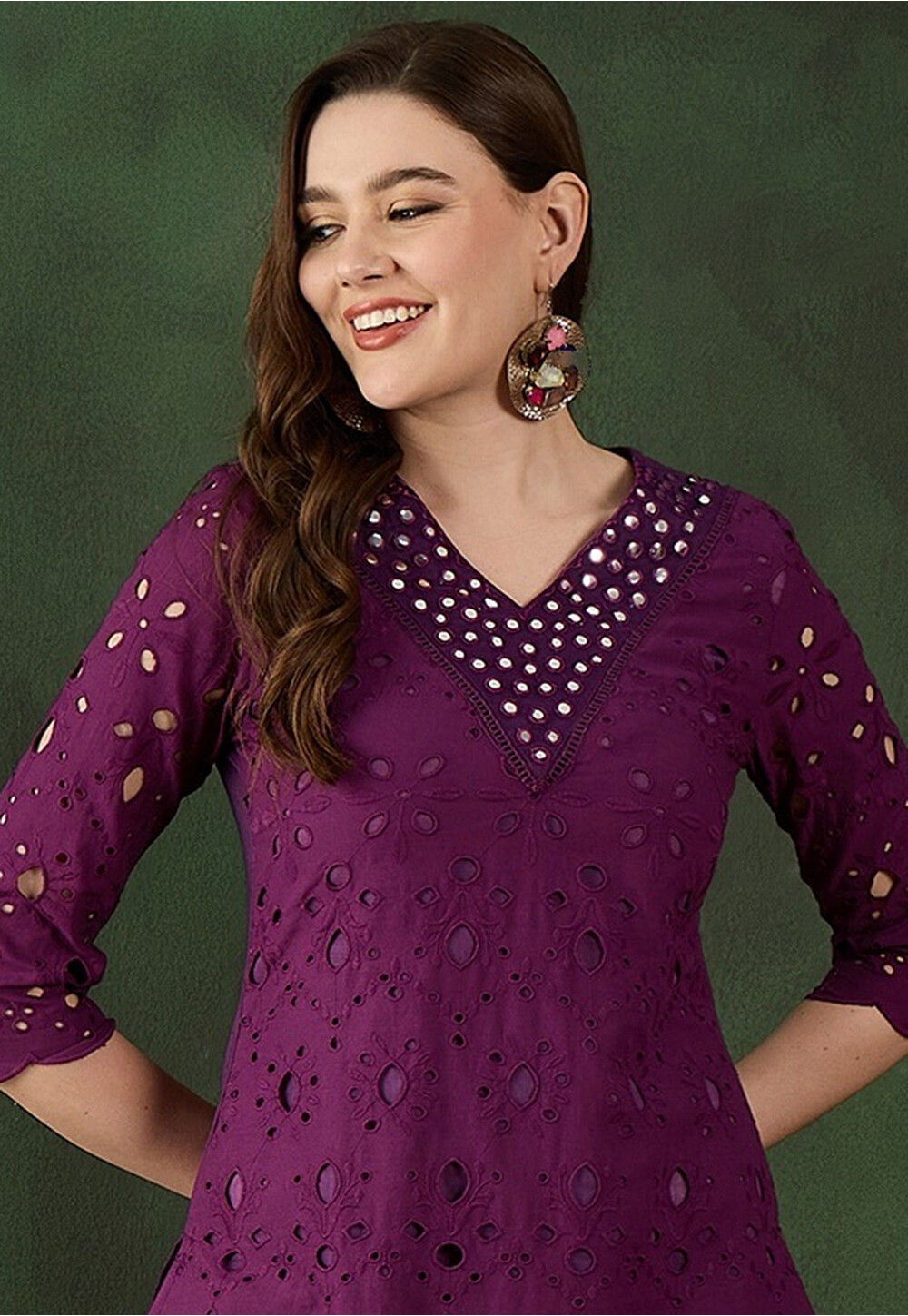 Schiffli Cotton Embroidered Kurta Set with Organza Digital Print Dupatta – Sizes 36 to 44